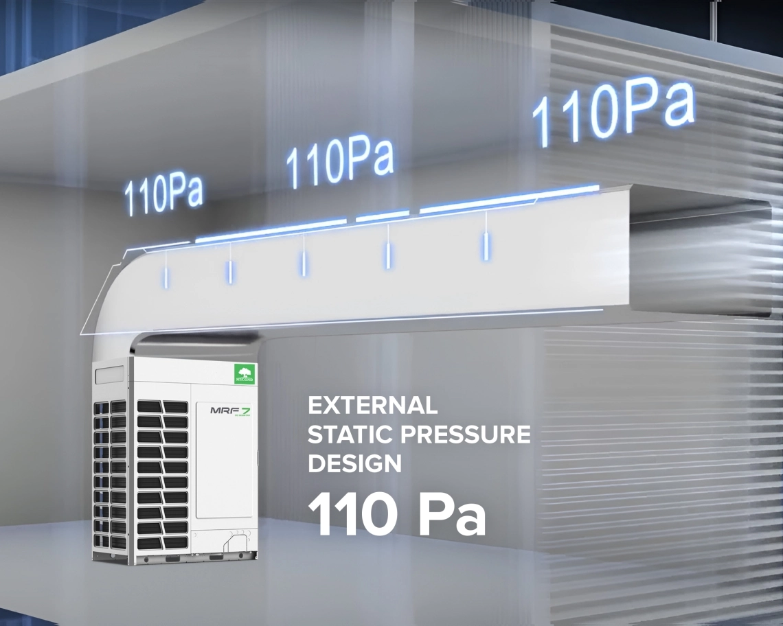 „MyCond MRF 7“ konstrukcija, kurios išorinis statinis slėgis yra 110 Pa