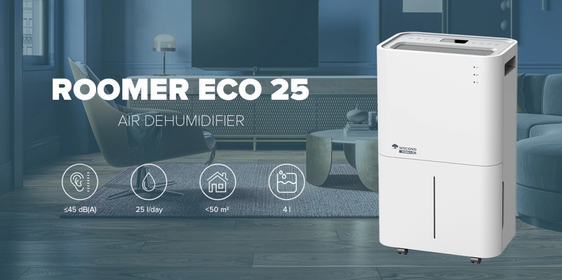Kompaktiškas MyCond Roomer Eco 25 oro sausintuvas idealiai tinka naudoti namuose.