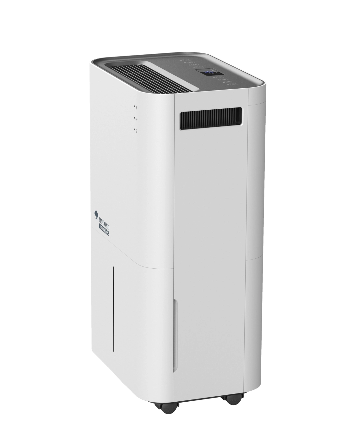 MyCond Roomer Eco 25 Kompaktiškas patalpų oro sausintuvas su moderniu valdymo skydeliu.