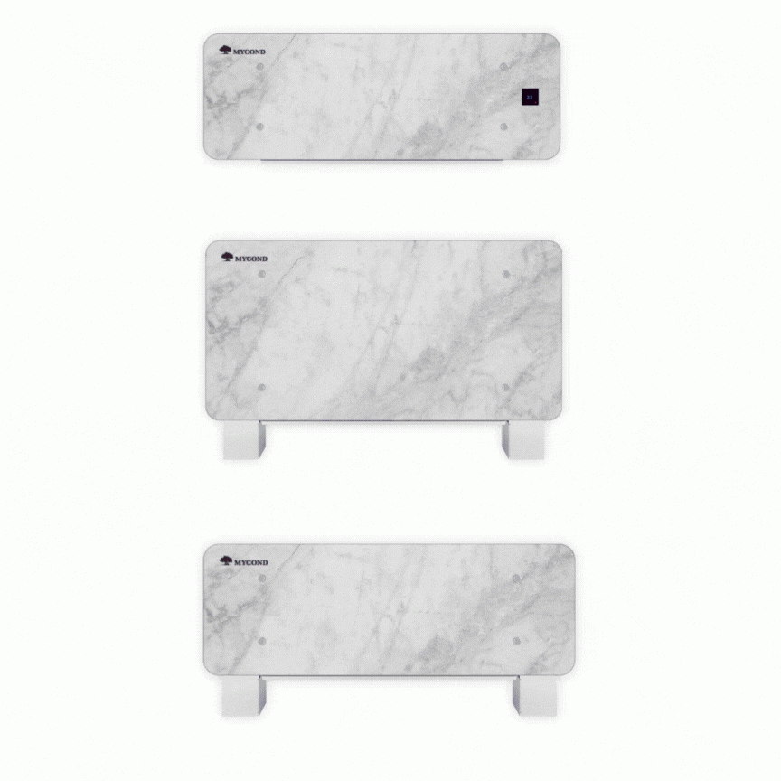 MyCond Silver Glass Wall Modernus sidabrinio stiklo dizaino sieninis ventiliatorinis šilumokaitis.